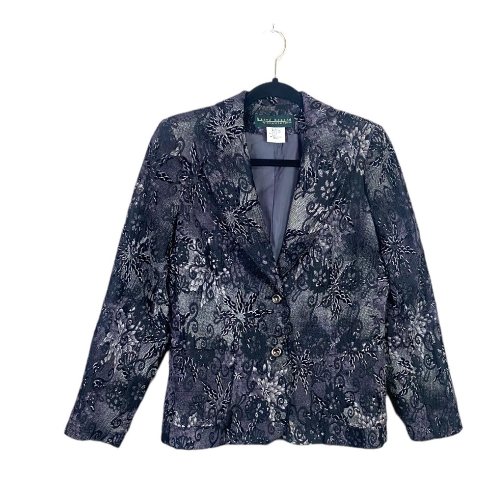 Harve Benard Career Work Purple Black Damask Blazer Jacket Size 4.